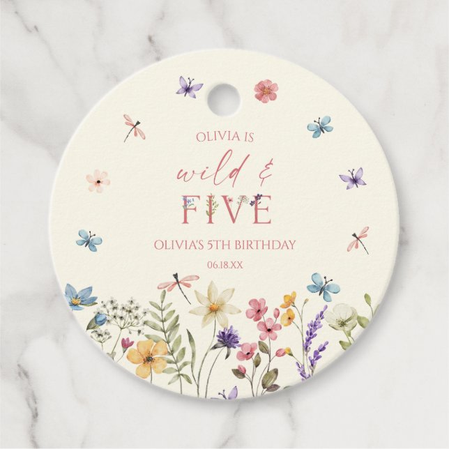 Wild & Five Wildflower 5th Birthday Party Geschenkanhänger (Vorderseite)