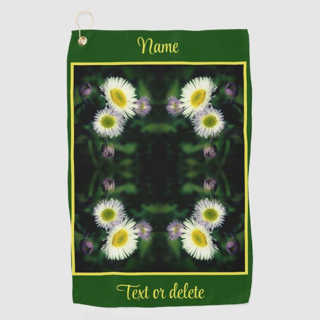 Wild Fleabane Daisy Blume Abstrakt Personalisiert Golfhandtuch (Vorderseite)