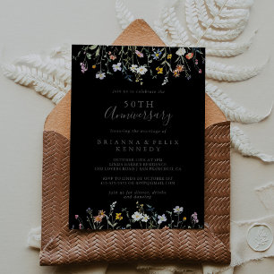 Wild Floral Black 50. Hochzeitstag Einladung