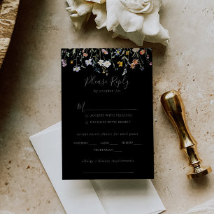 Wild floral Black Wedding Menü UAWG RSVP Karte