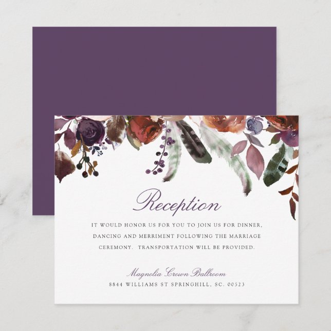Wild Floral Bloom | Empfang Beilage Einladung (Vorne/Hinten)