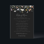 Wild florale Black Wedding Kissing Menu Game Card<br><div class="desc">Diese wildromantische schwarze Hochzeitskissingkarte eignet sich perfekt für einen modernen Hochzeitsempfang. Das Design ist in Aquarellfarbe,  Rosa,  Rosa,  lila,  Marineblau und Weiß elegant Blume mit smaragdgrünen Blätter in einem dunklen Hintergrund.</div>