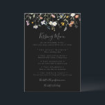 Wild florale Black Wedding Kissing Menu Game Card<br><div class="desc">Diese wildromantische schwarze Hochzeitskissingkarte eignet sich perfekt für einen modernen Hochzeitsempfang. Das Design ist in Aquarellfarbe,  Rosa,  Rosa,  lila,  Marineblau und Weiß elegant Blume mit smaragdgrünen Blätter in einem dunklen Hintergrund.</div>