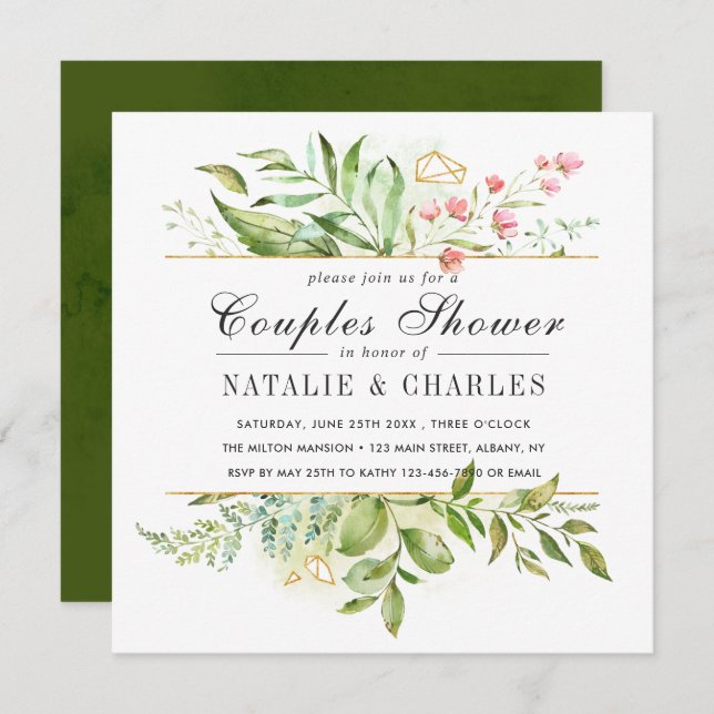 Wild florale Green Foliage Wedding Couples Dusche Einladung (Vorne/Hinten)