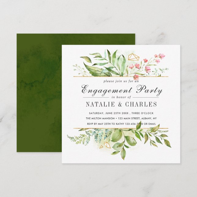 Wild florale Green Foliage Wedding Engagement Part Einladung (Vorne/Hinten)