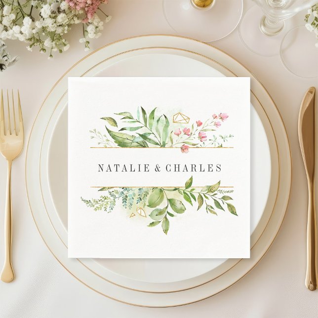 Wild florale Grünfolien Personalisierte Hochzeit Serviette (Von Creator hochgeladen)