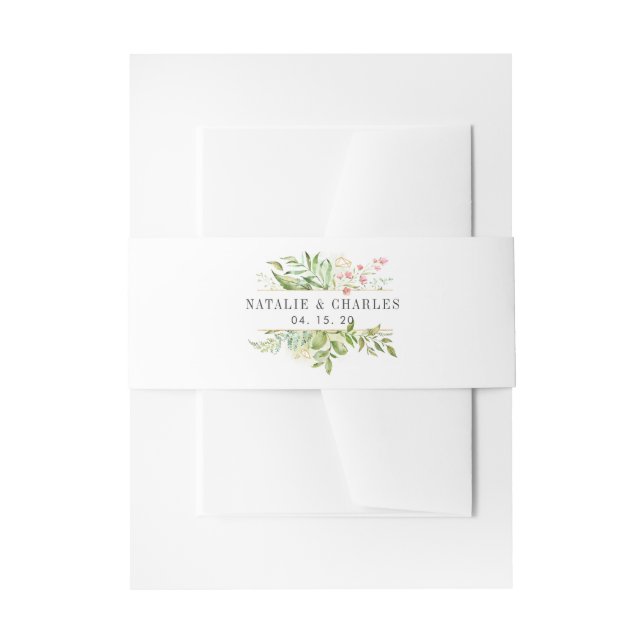 Wild florale Grünfolien Wasserfarbenhochzeit Einladungsbanderole (Vorderseite Beispiel)