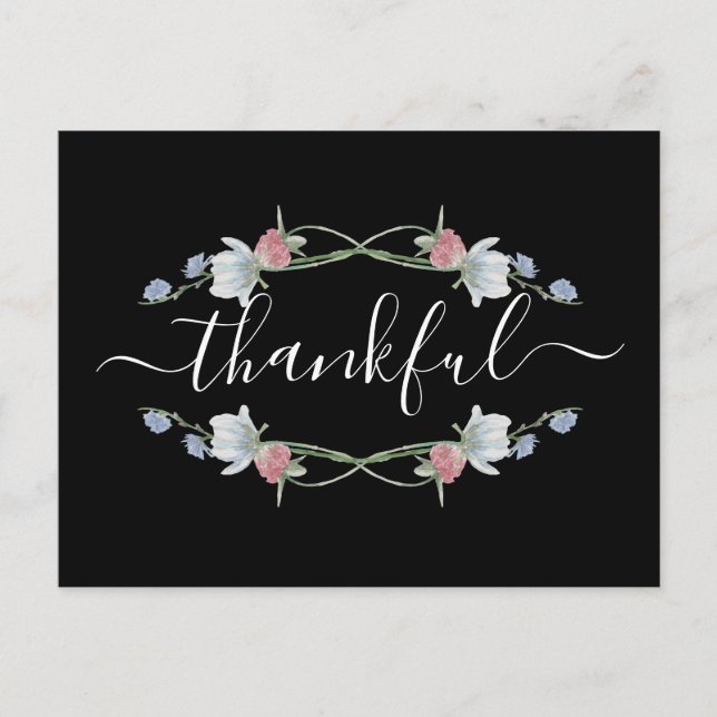 Wild floraler Kranz, Erntedank Party Einladung Postkarte (Vorderseite)