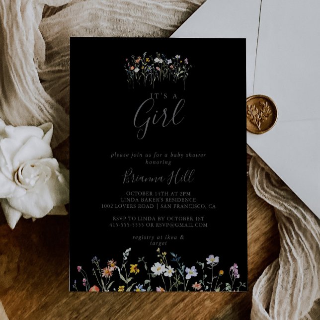 Wild florales Schwarz Es ist eine Girl Baby Dusche Einladung (Von Creator hochgeladen)