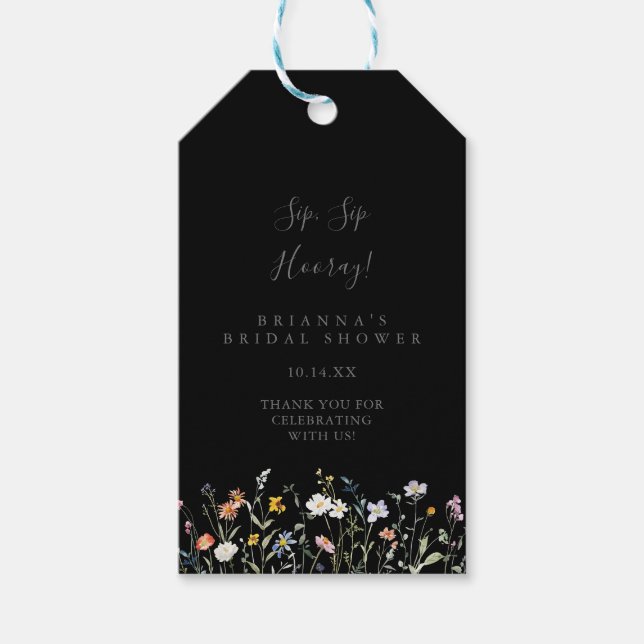 Wild florales Schwarzes Sip Hooray Brautparty Geschenkanhänger (Vorderseite)