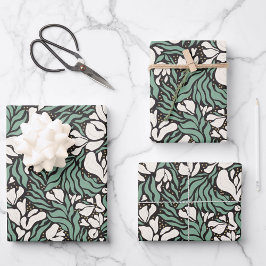 Wild Florals Umschlagpapier - Creme und Black Geschenkpapier Set