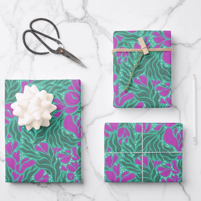 Wild Florals Umschlagpapier - Lila und Aquamarin Geschenkpapier Set (Von Creator hochgeladen)