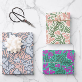 Wild Florals Wrapping Paper - farbiges Trio Geschenkpapier Set