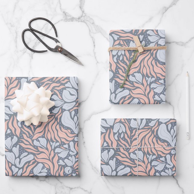 Wild Florals Wrapping Paper - Peach and Blue Trio Geschenkpapier Set (Von Creator hochgeladen)
