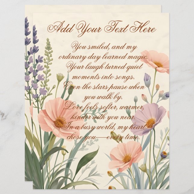 Wild Flower with Custom Text Scrapbook Paper (Vorne/Hinten)