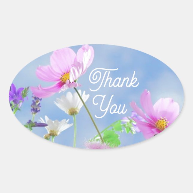Wild Flowers Blue Sky Thank You Ovaler Aufkleber (Vorderseite)