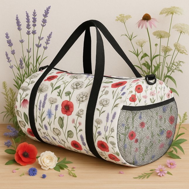 Wild Flowers Illustration Pattern – Hand-Drawn  Duffle Bag (Von Creator hochgeladen)
