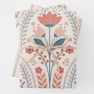 Wild flowers Pink Pastel Botanical Garden Floral Geschenkpapier Set