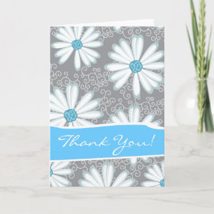 Wild Flowers Print Turquoise Silver Floral Pattern Dankeskarte