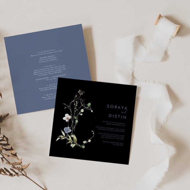 Wild Forest Floral Black Back & Front Wedding Einladung (Von Creator hochgeladen)