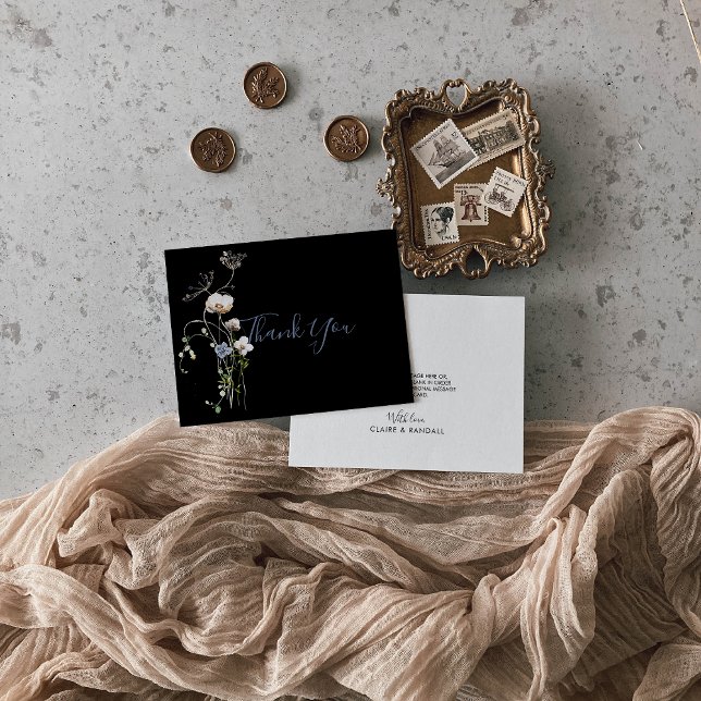 Wild Forest Floral Black Wedding Dankeskarte (Von Creator hochgeladen)