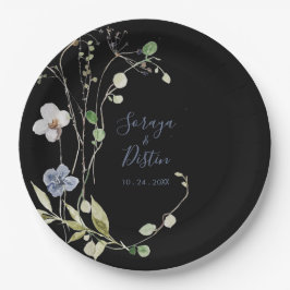 Wild Forest Floral Black Wedding Paper Teller