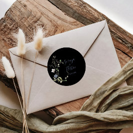 Wild Forest Floral Black Wedding Runder Aufkleber