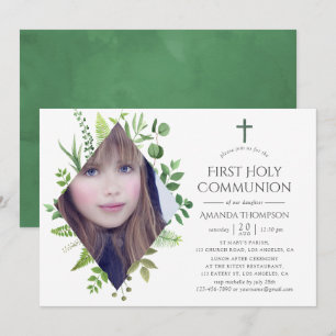 Wild Forest Greenery Erste Heilige Kommunion Einladung