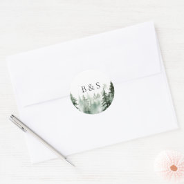 Wild-Forest-Pines-Hochzeitsmonogramm-Umschlag Aufk Runder Aufkleber