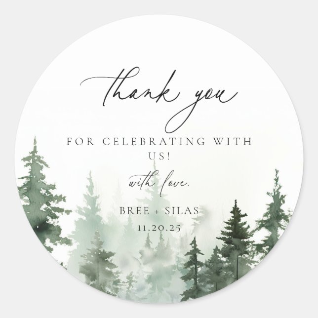 Wild Forest Pines Wedding Vielen Dank für Ihre Unt Runder Aufkleber (Vorderseite)