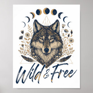 Wild & Free" Boho Wolf Poster