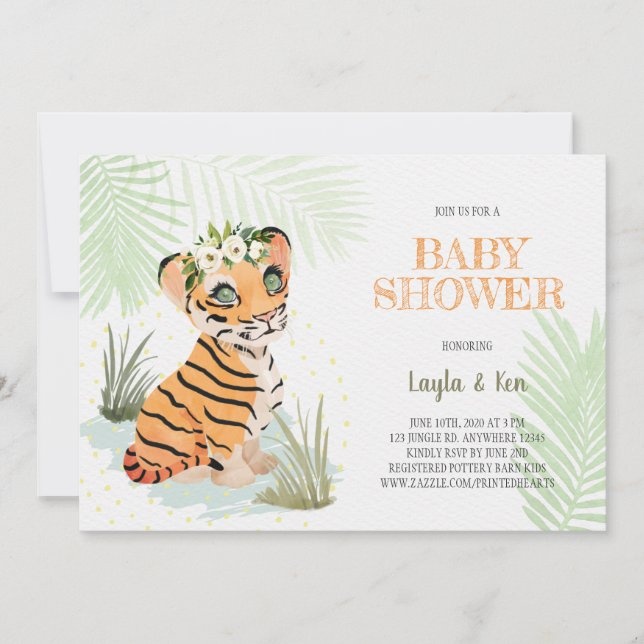 Wild & Free - Floral Tiger Baby shower Invitation (Devant)