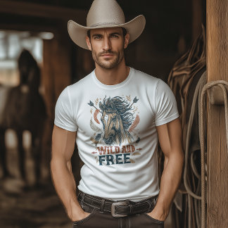 Wild & Free Mustang Cowboy Design T-Shirt
