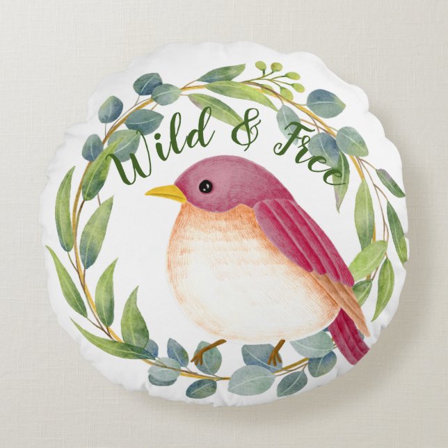 Wild & Free Song Bird Rundes Kissen (Vorderseite)