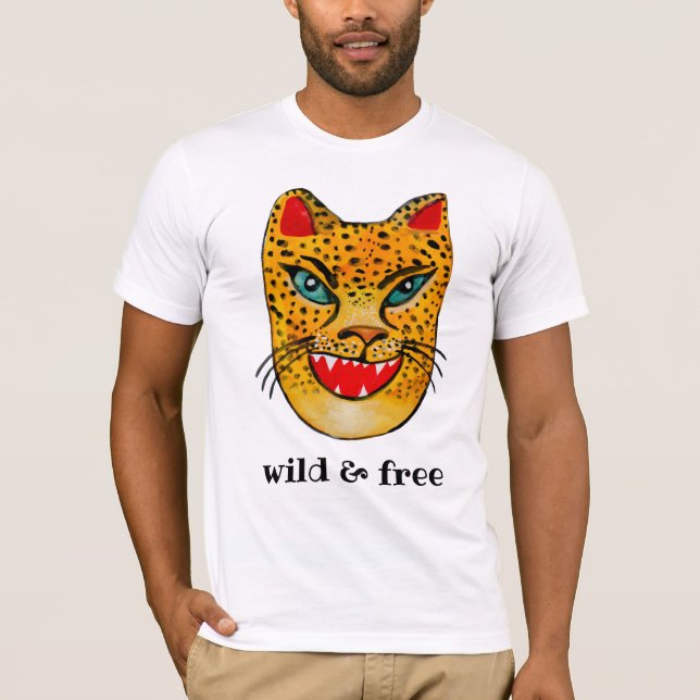 Wild & frei lachend Jaguar Watercolor T - Shirt (Vorderseite)