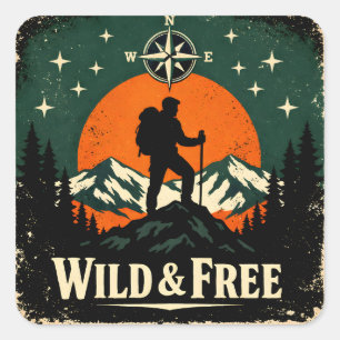 Wild & Frei – Outdoor-Freiheit Naturgeist Quadratischer Aufkleber