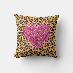 Wild funkelnde rosa Herzen und Leopard-Druck Kissen