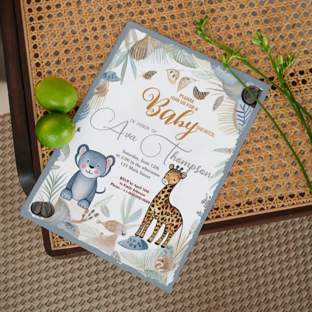 Wild Funny Safari Animals Boy Baby Shower Einladung (Von Creator hochgeladen)
