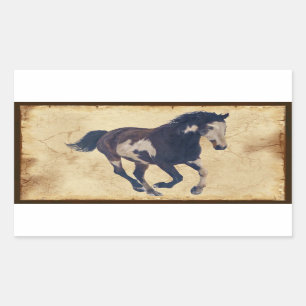 Wild Galloping Pinto American Paint Horse Rechteckiger Aufkleber