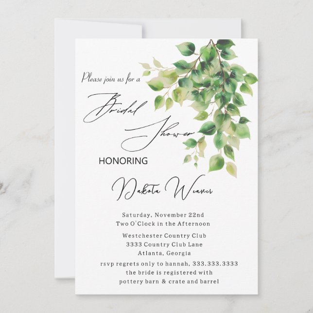 Wild Garden Blätter Brautparty Einladung (Vorderseite)