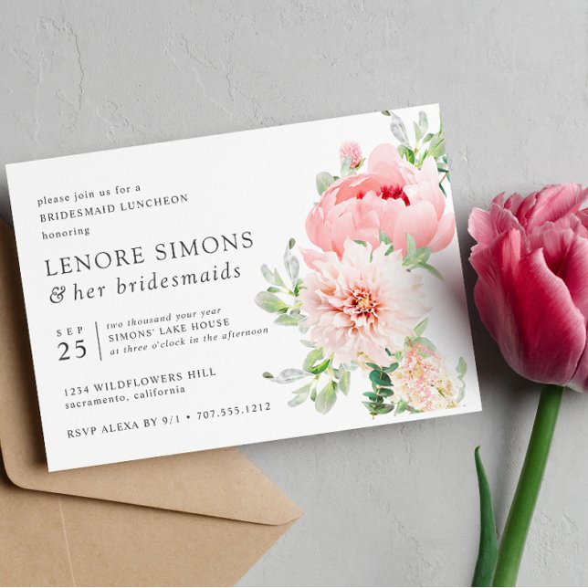 Wild Garden Chic Floral Dahlia Bridesmaid Luncheon Einladung (Von Creator hochgeladen)