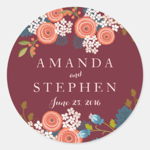 Wild Garden Marsala Wedding Personalisiertes Siege Runder Aufkleber