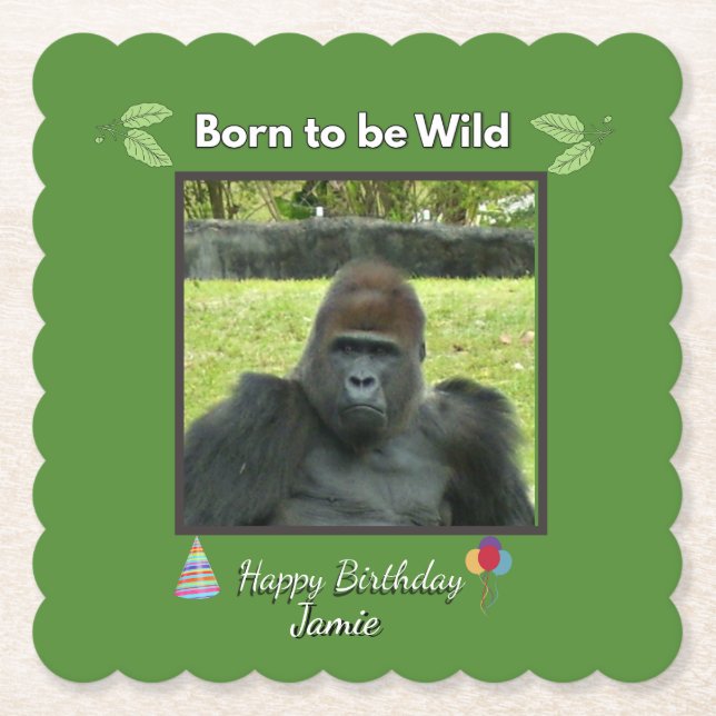 Wild geborener Gorilla-Geburtstag Untersetzer (Vorderseite)