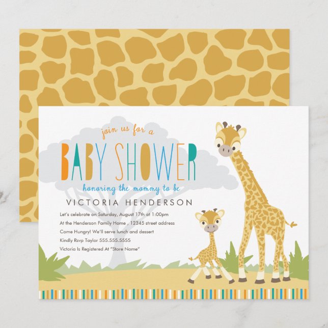 Wild Giraffe Baby Shower Einladung (Vorne/Hinten)