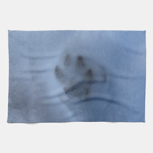 Wild grauer Wolf Paw Print im Winterschnee Geschirrtuch (Horizontal)