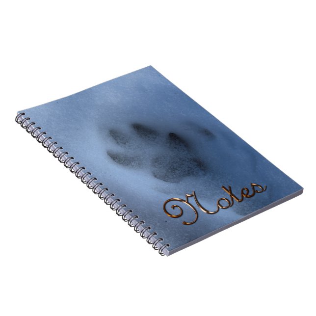 Wild grauer Wolf Paw Print im Winterschnee Notizblock (Rechte Seite)
