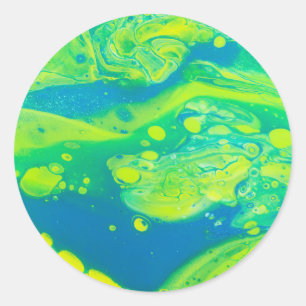 Wild Green Blue Flow Art Runder Aufkleber