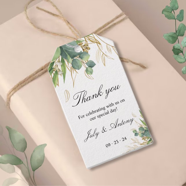 Wild Green Merci Feuille Favoriser les étiquettes  (Green Wild Botanical Plants Wedding Gift Tags Set)