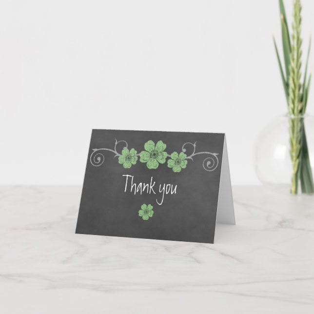 Wild Green Rose Chalkboard Merci Carte de note (Devant)