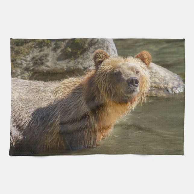 Wild Grizzly Bear am Fluss Orford Geschirrtuch (Horizontal)